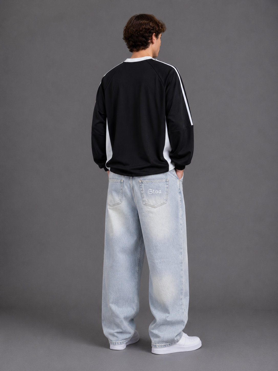 Color-Block V-Neck Long-Sleeve T-Shirt
