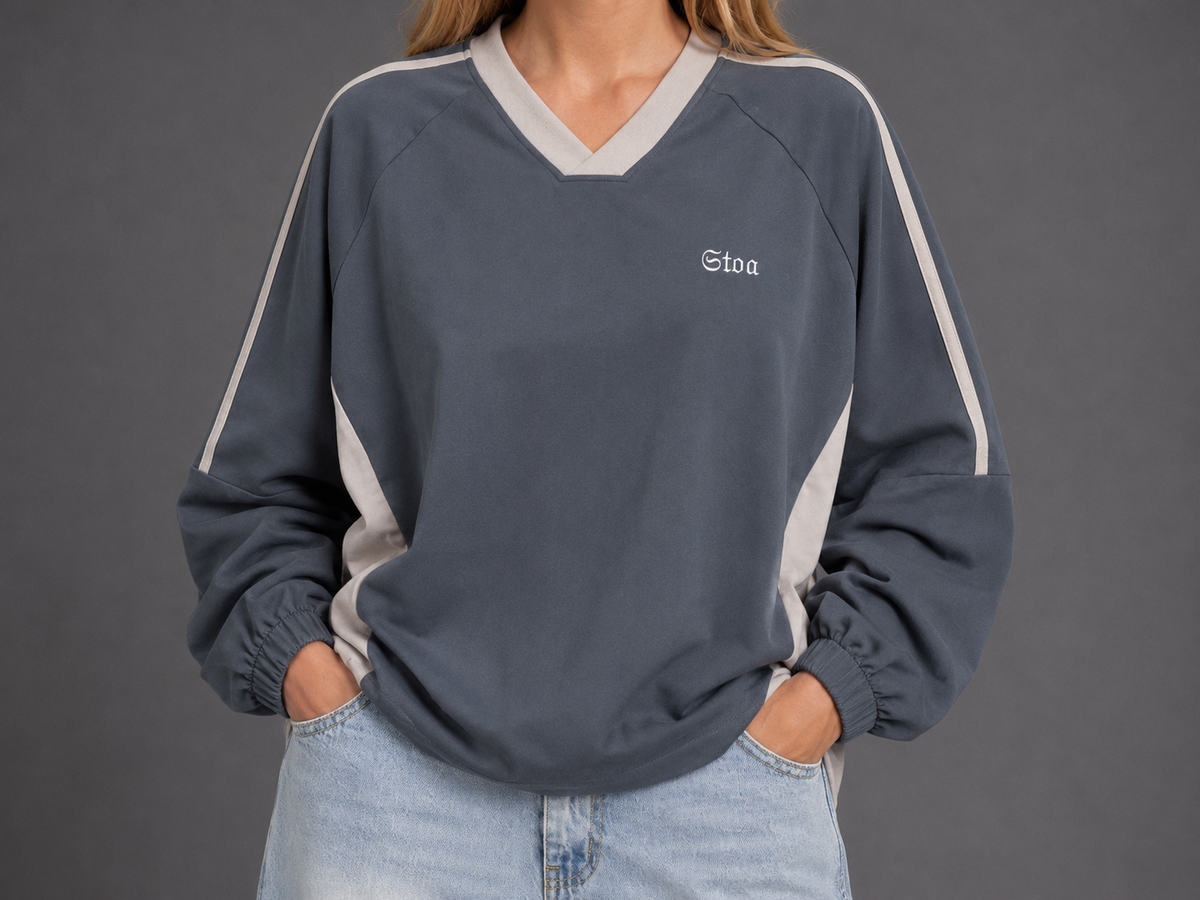 Color-Block V-Neck Long-Sleeve T-Shirt