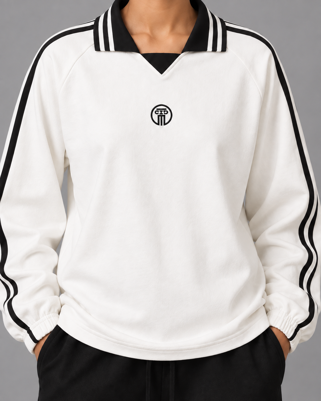 Contrast Striped Lapel Collar Sweatshirt