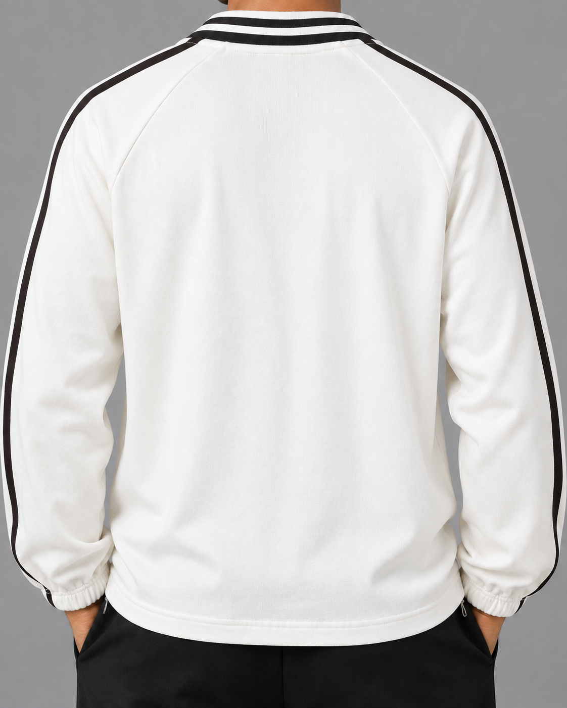 Contrast Striped Lapel Collar Sweatshirt