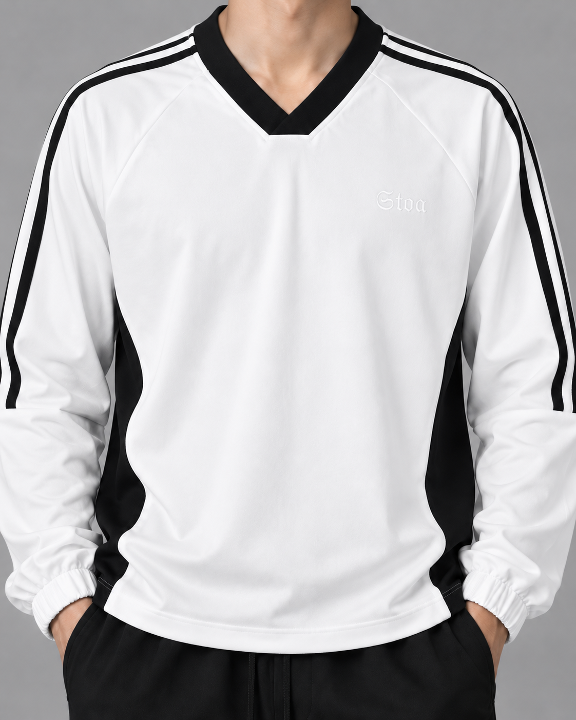 Color-Block V-Neck Long-Sleeve T-Shirt