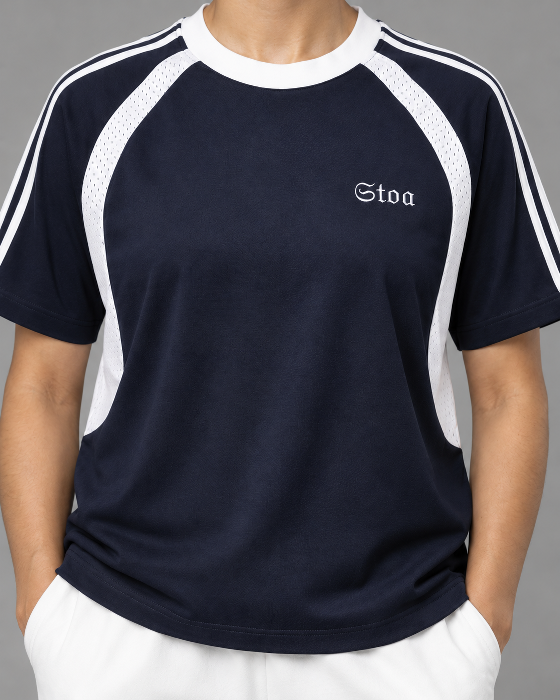 Contrast Stripes Panel Mesh T-shirt