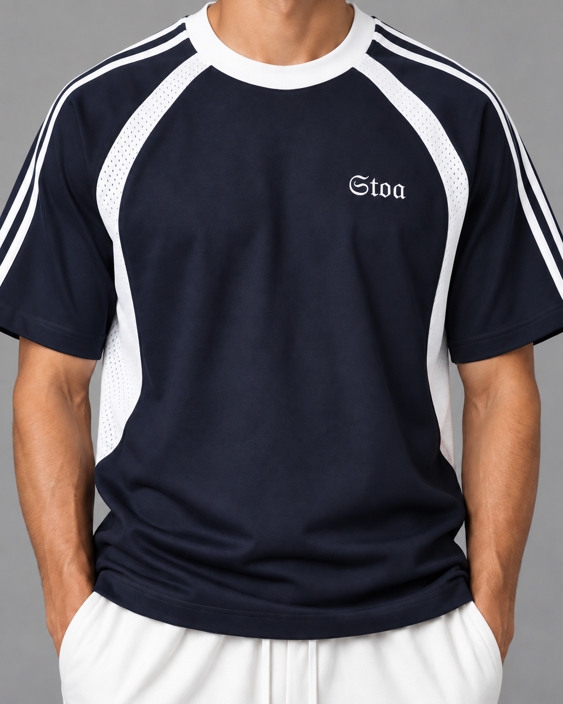 Contrast Stripes Panel Mesh T-shirt