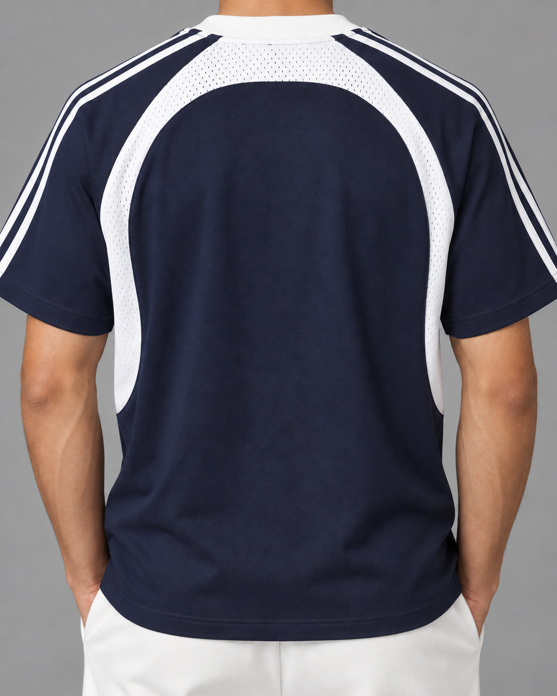 Contrast Stripes Panel Mesh T-shirt
