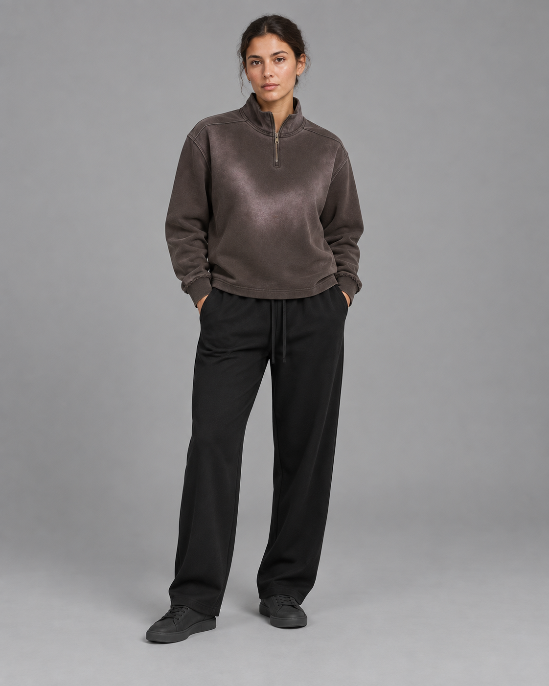 Sun Fade Raw Edge Quarter-Zip Sweatshirt