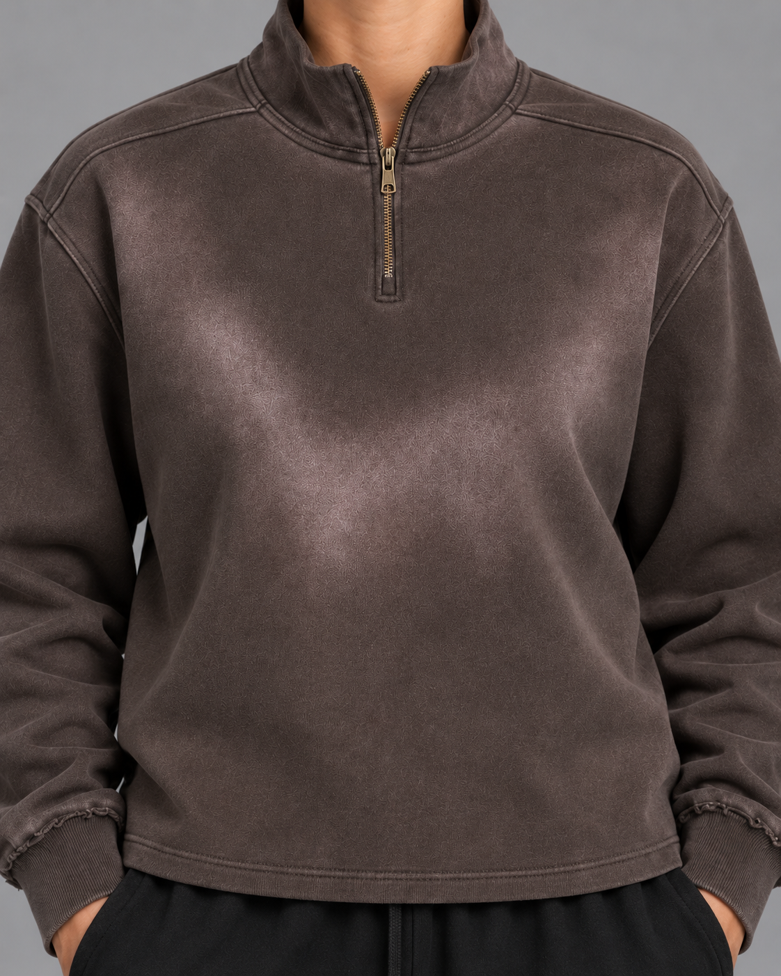 Sun Fade Raw Edge Quarter-Zip Sweatshirt