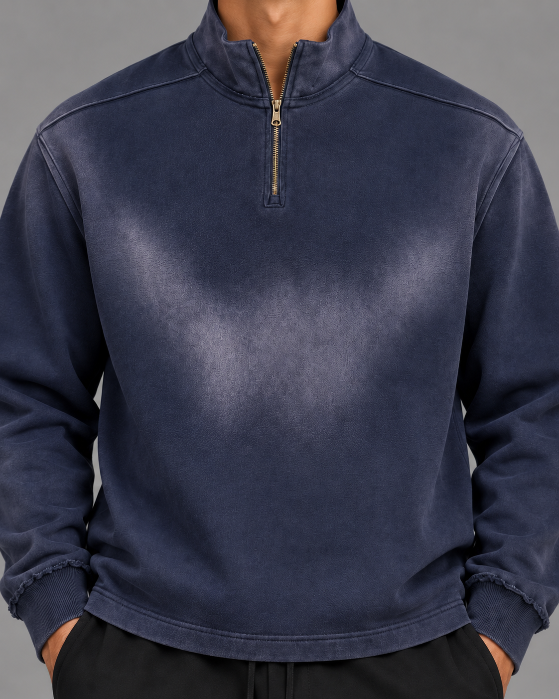 Sun Fade Raw Edge Quarter-Zip Sweatshirt