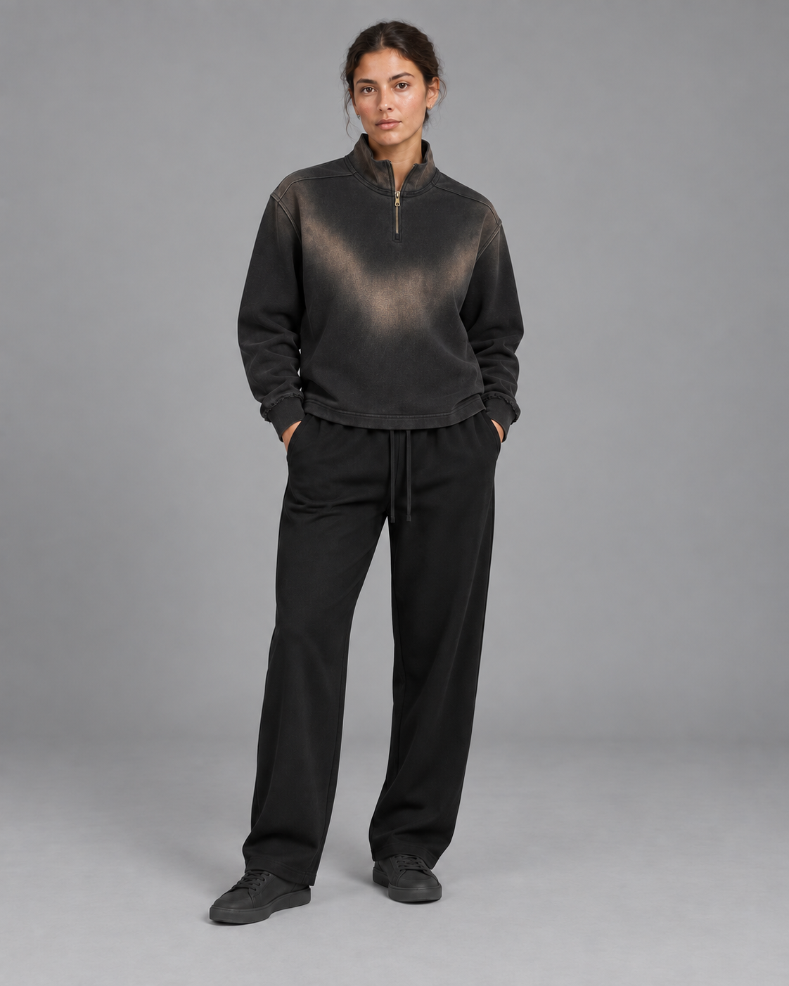 Sun Fade Raw Edge Quarter-Zip Sweatshirt