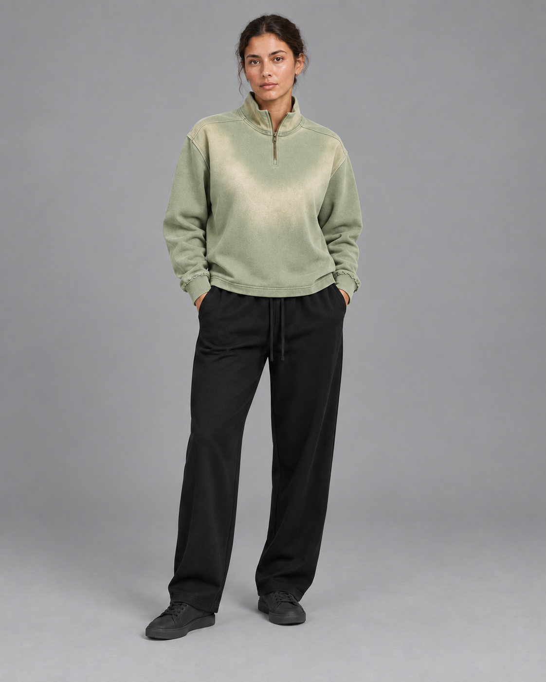 Sun Fade Raw Edge Quarter-Zip Sweatshirt