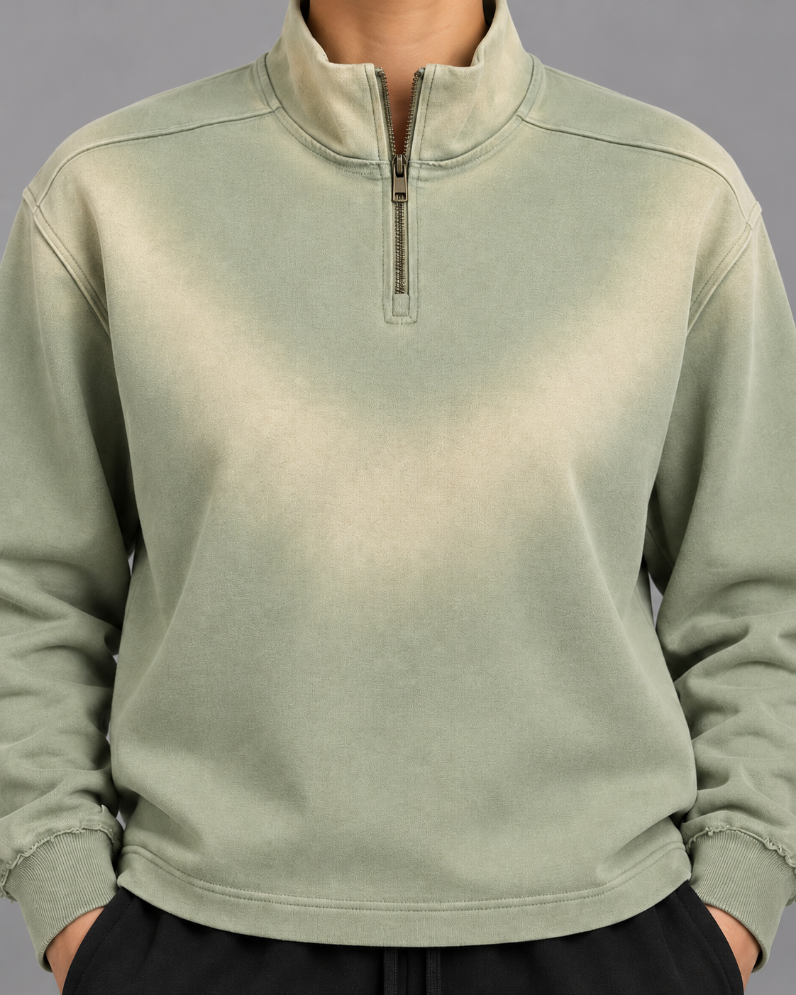 Sun Fade Raw Edge Quarter-Zip Sweatshirt