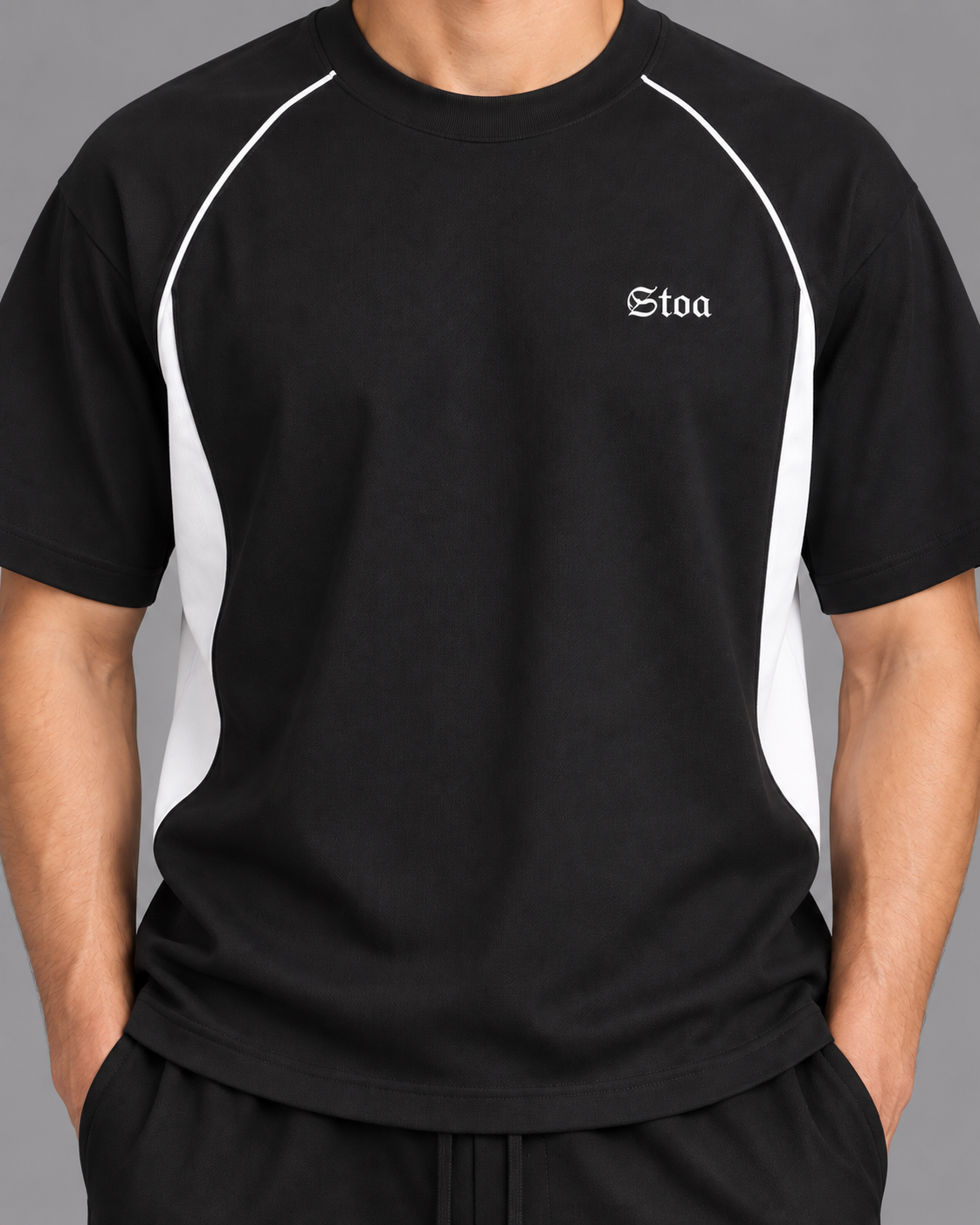 Contrast Piping Panel Raglan T-Shirt