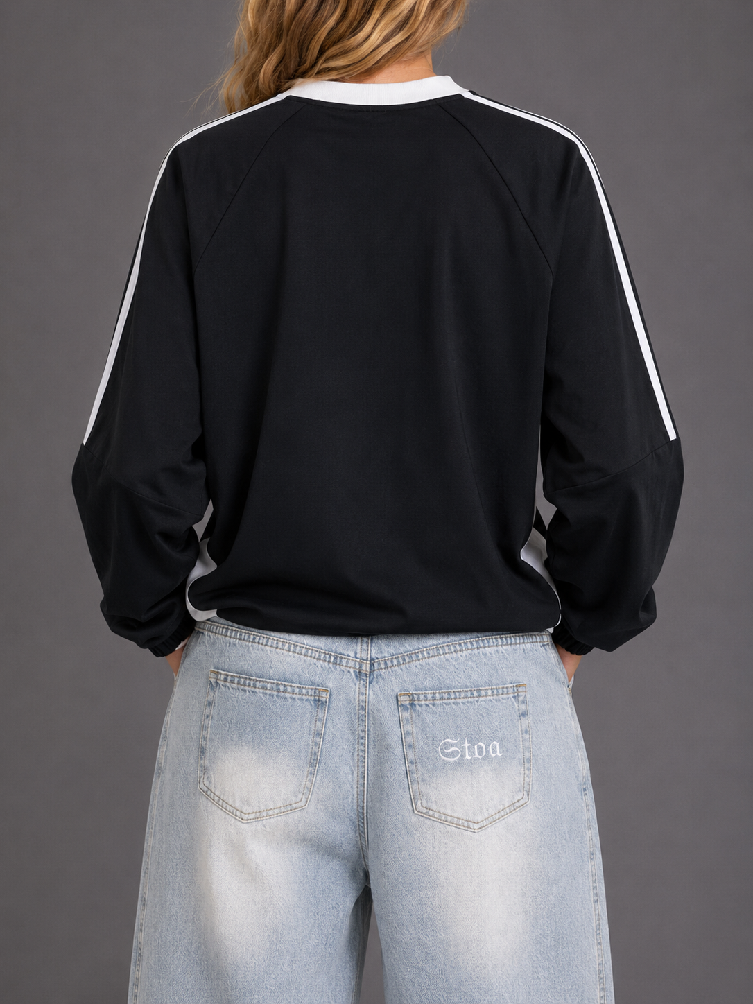 Color-Block V-Neck Long-Sleeve T-Shirt