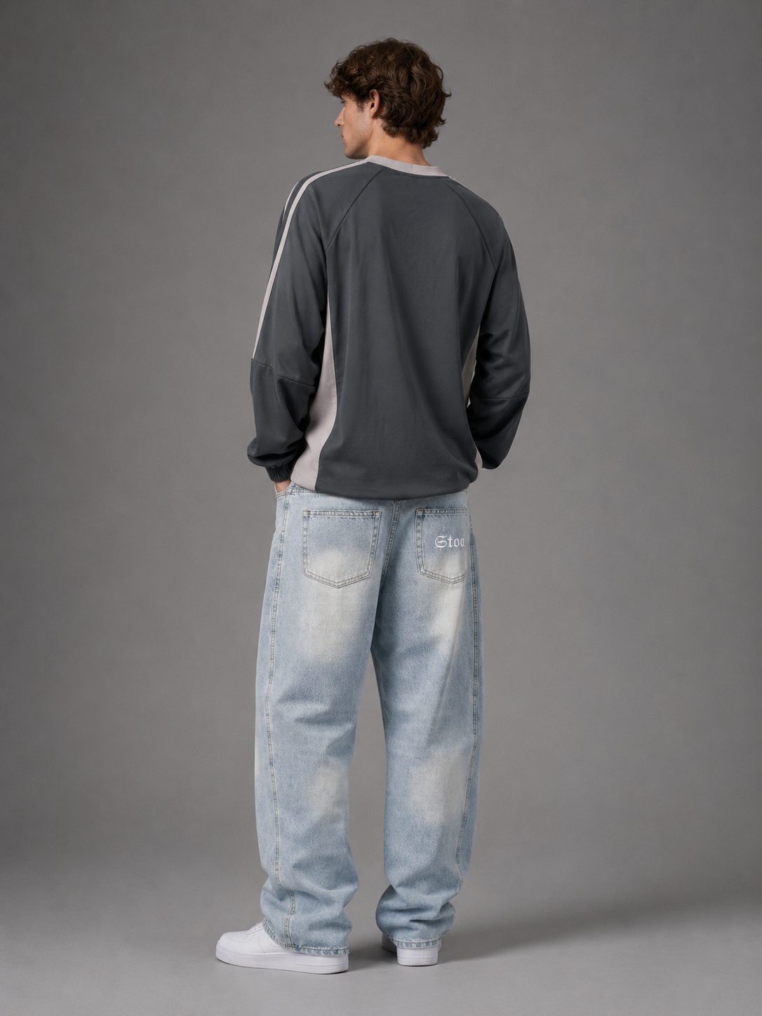 Color-Block V-Neck Long-Sleeve T-Shirt