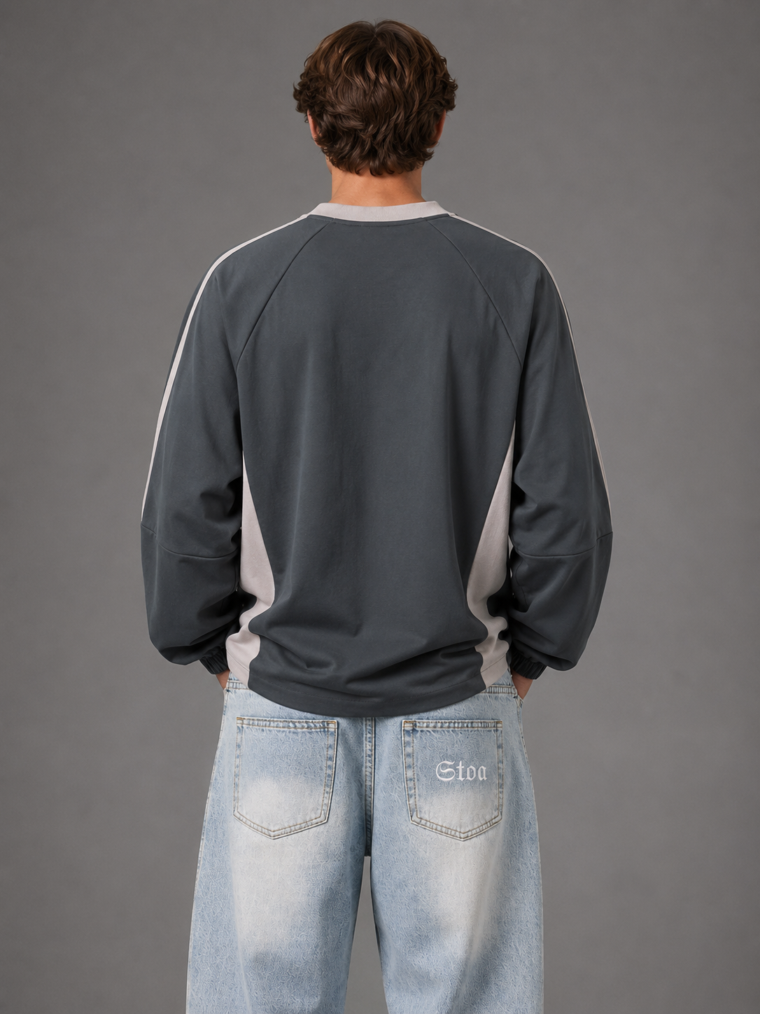 Color-Block V-Neck Long-Sleeve T-Shirt
