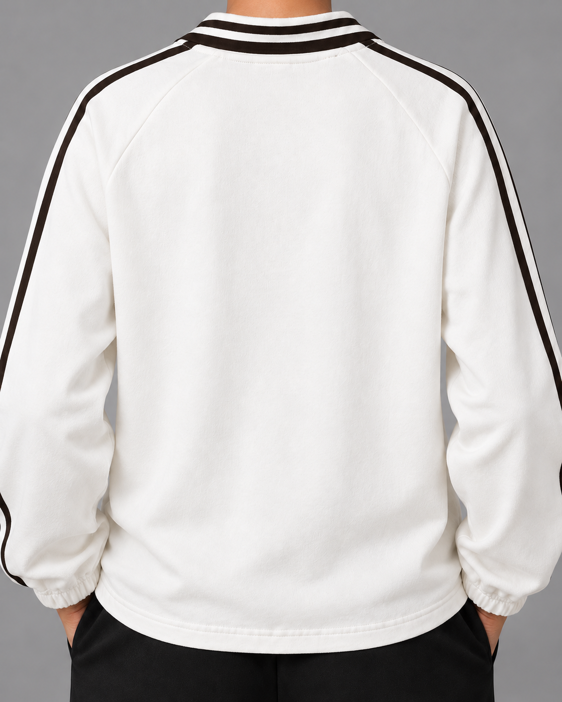 Contrast Striped Lapel Collar Sweatshirt