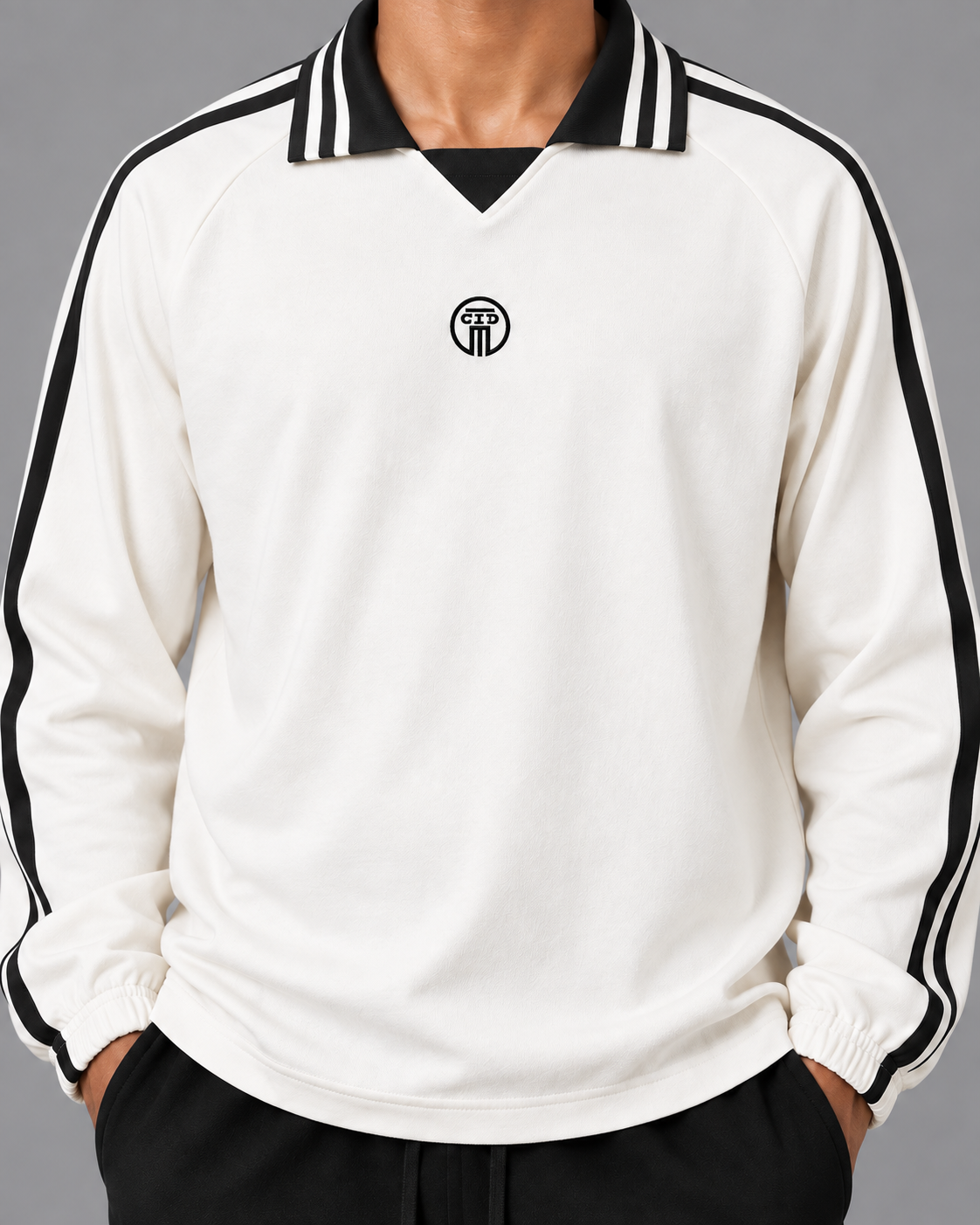 Contrast Striped Lapel Collar Sweatshirt