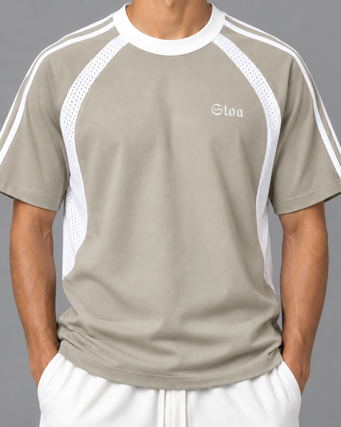 Contrast Stripes Panel Mesh T-shirt