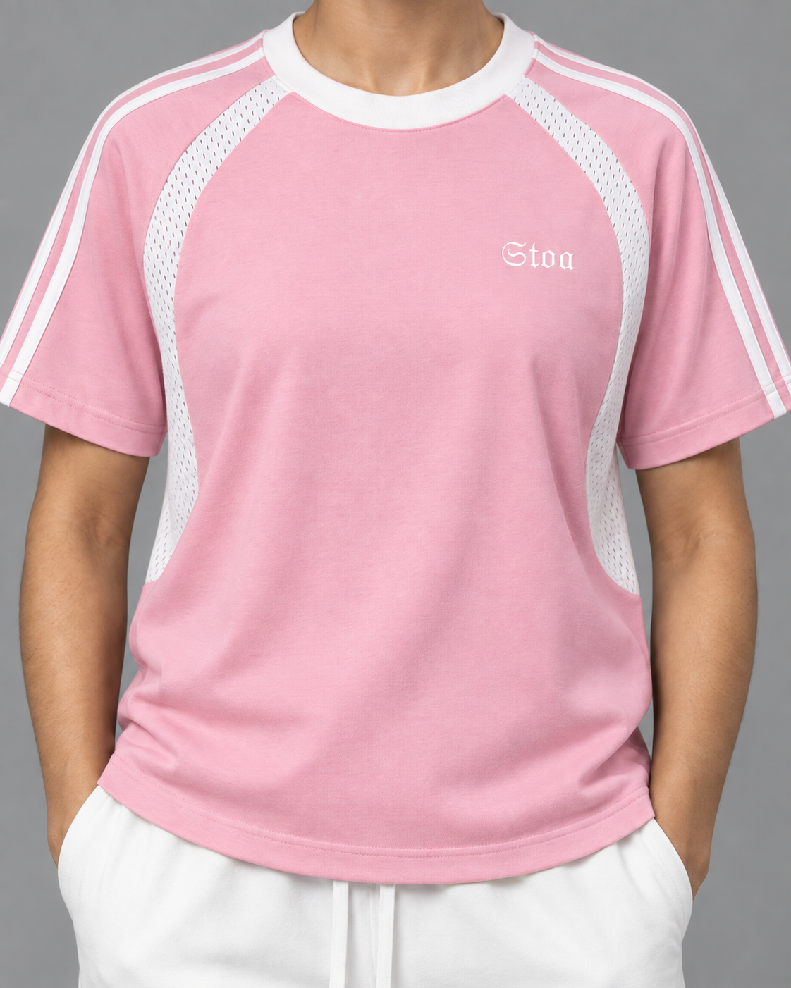 Contrast Stripes Panel Mesh T-shirt