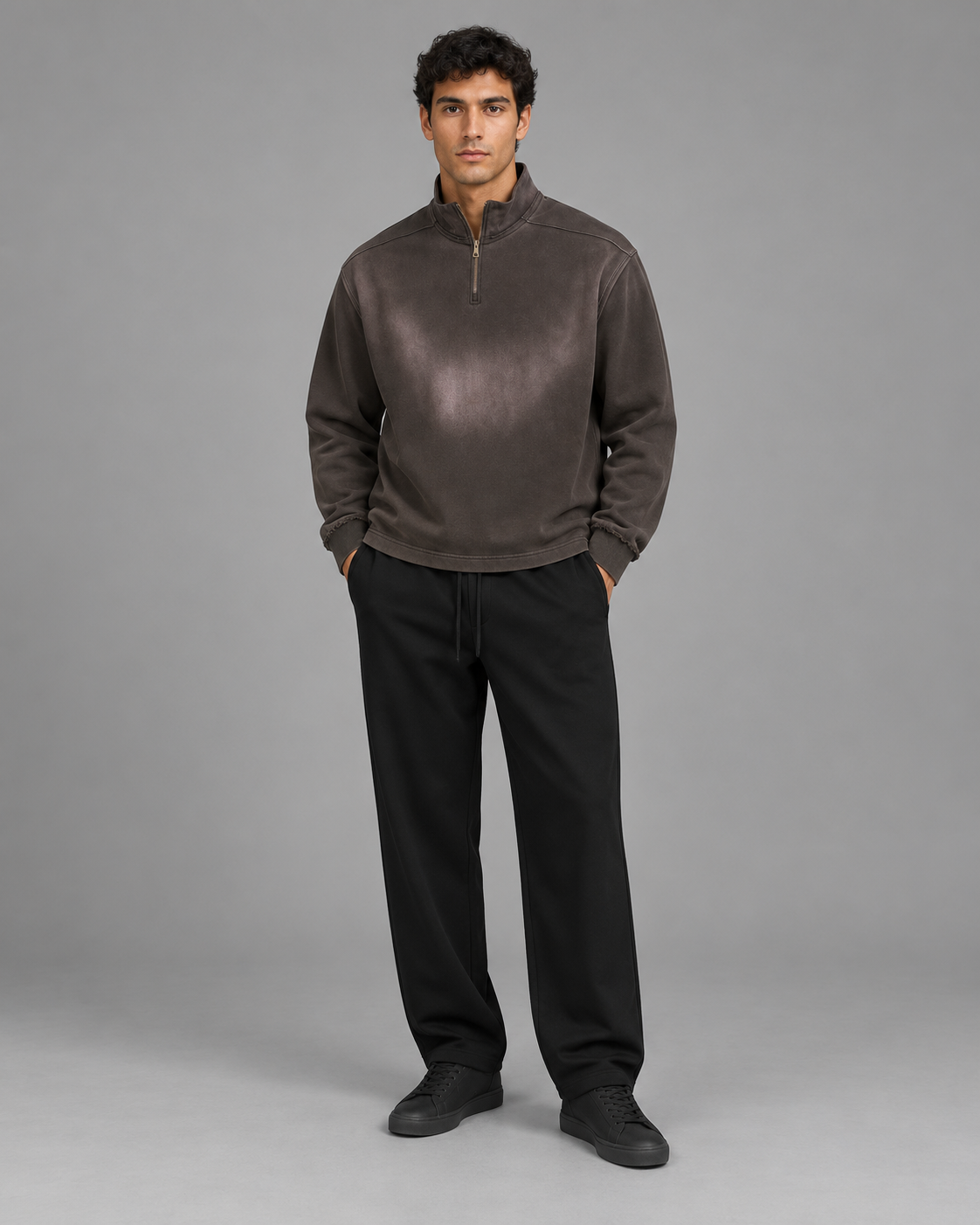 Sun Fade Raw Edge Quarter-Zip Sweatshirt