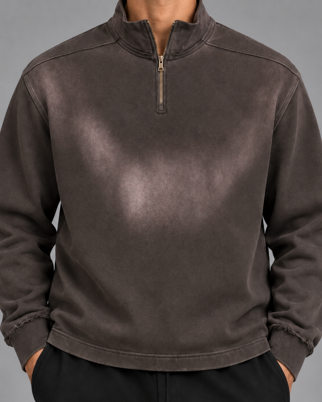 Sun Fade Raw Edge Quarter-Zip Sweatshirt