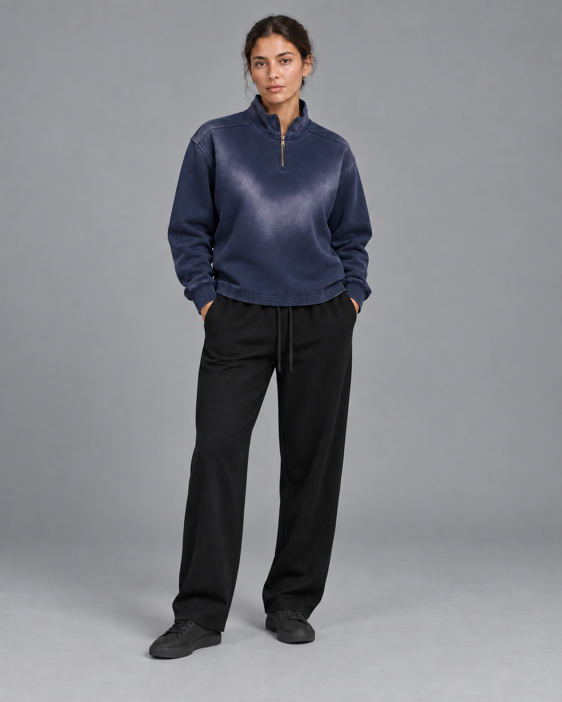 Sun Fade Raw Edge Quarter-Zip Sweatshirt