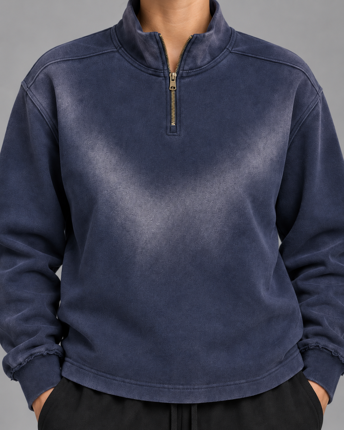 Sun Fade Raw Edge Quarter-Zip Sweatshirt