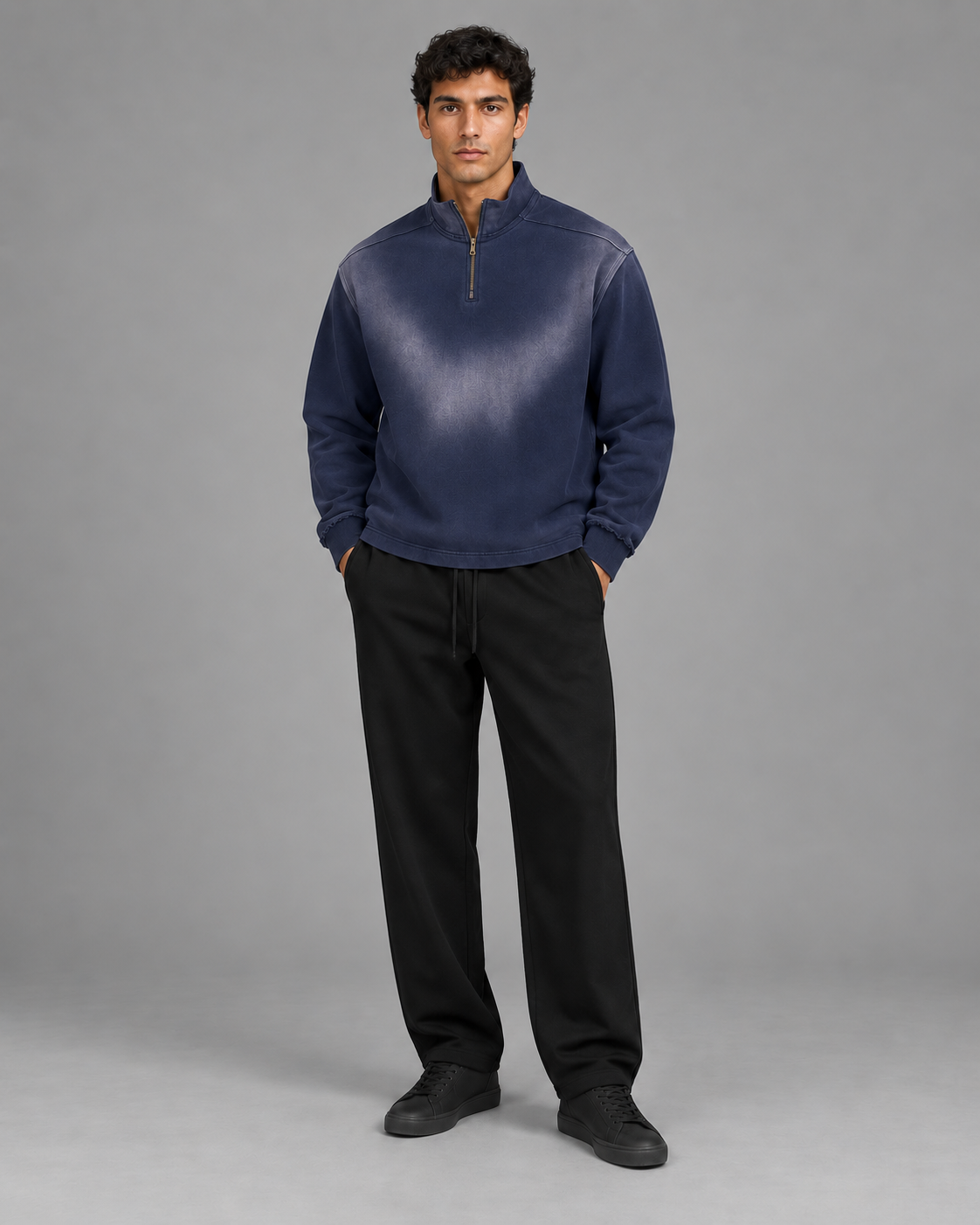 Sun Fade Raw Edge Quarter-Zip Sweatshirt