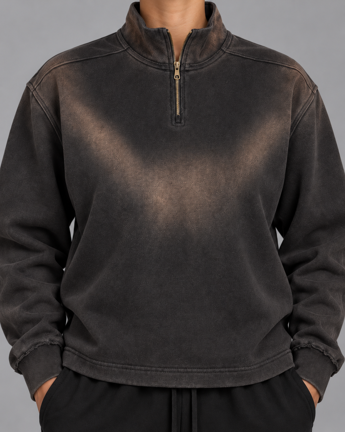 Sun Fade Raw Edge Quarter-Zip Sweatshirt