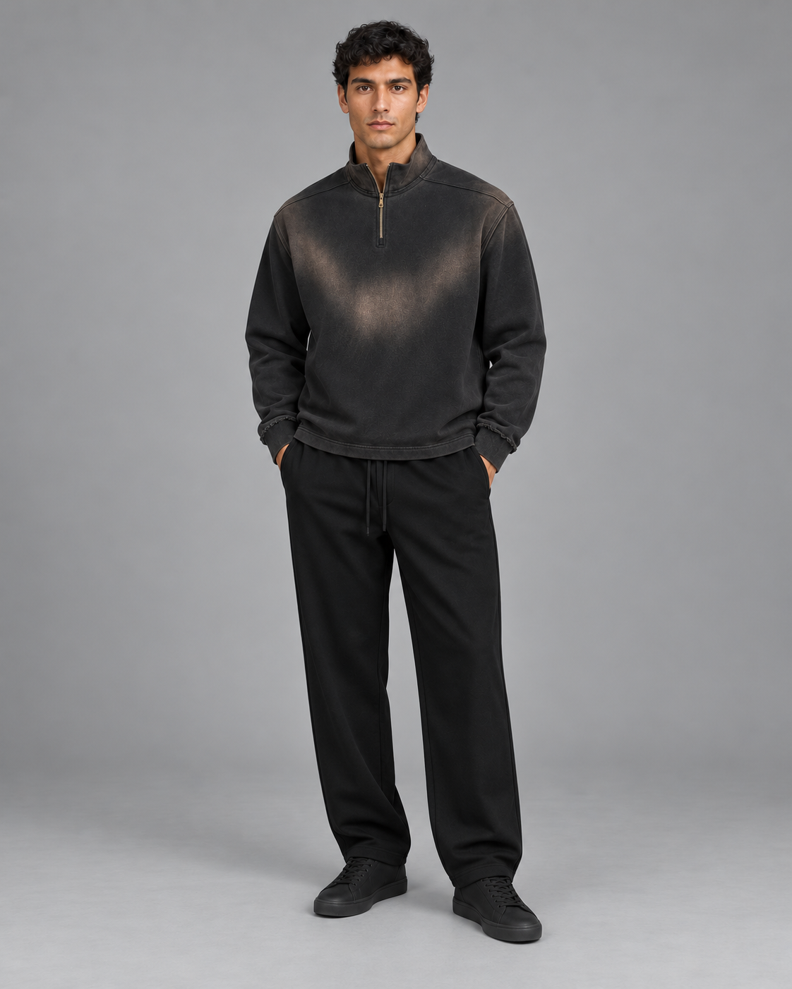 Sun Fade Raw Edge Quarter-Zip Sweatshirt