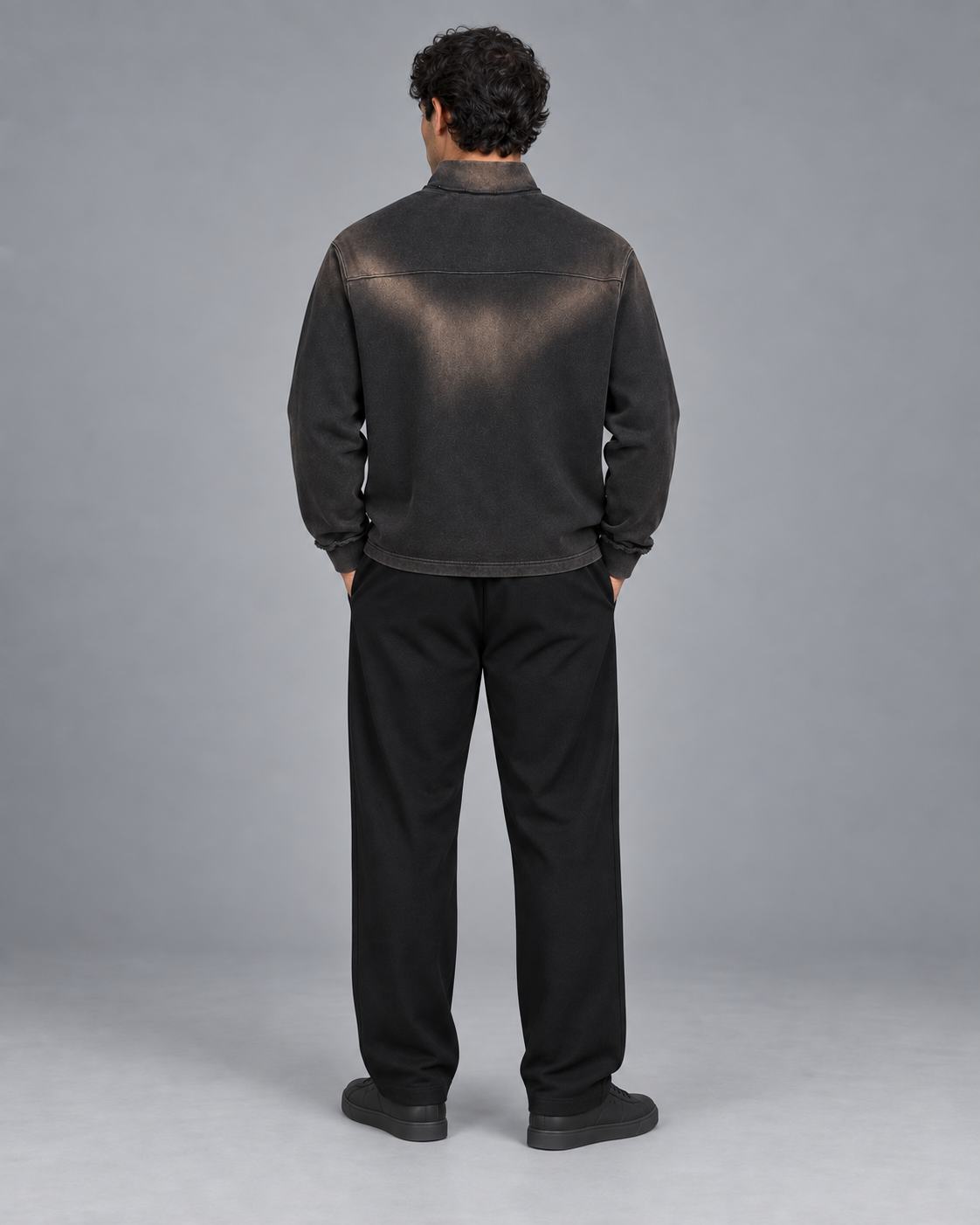 Sun Fade Raw Edge Quarter-Zip Sweatshirt