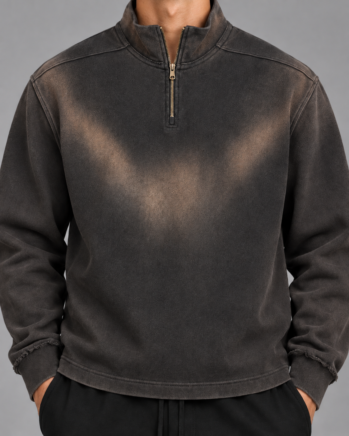 Sun Fade Raw Edge Quarter-Zip Sweatshirt