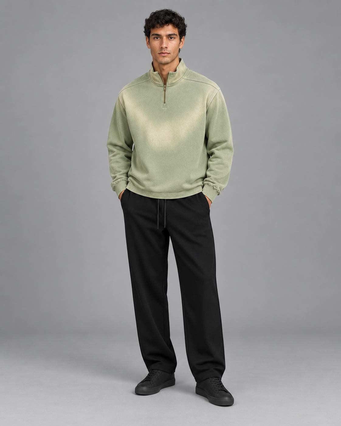Sun Fade Raw Edge Quarter-Zip Sweatshirt