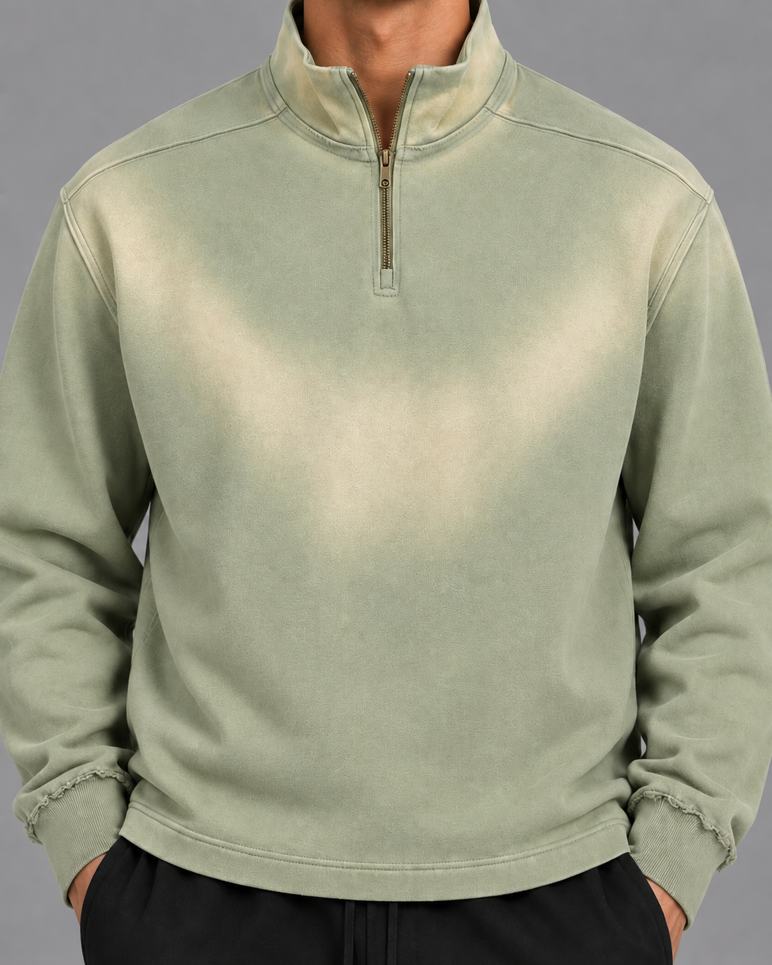 Sun Fade Raw Edge Quarter-Zip Sweatshirt