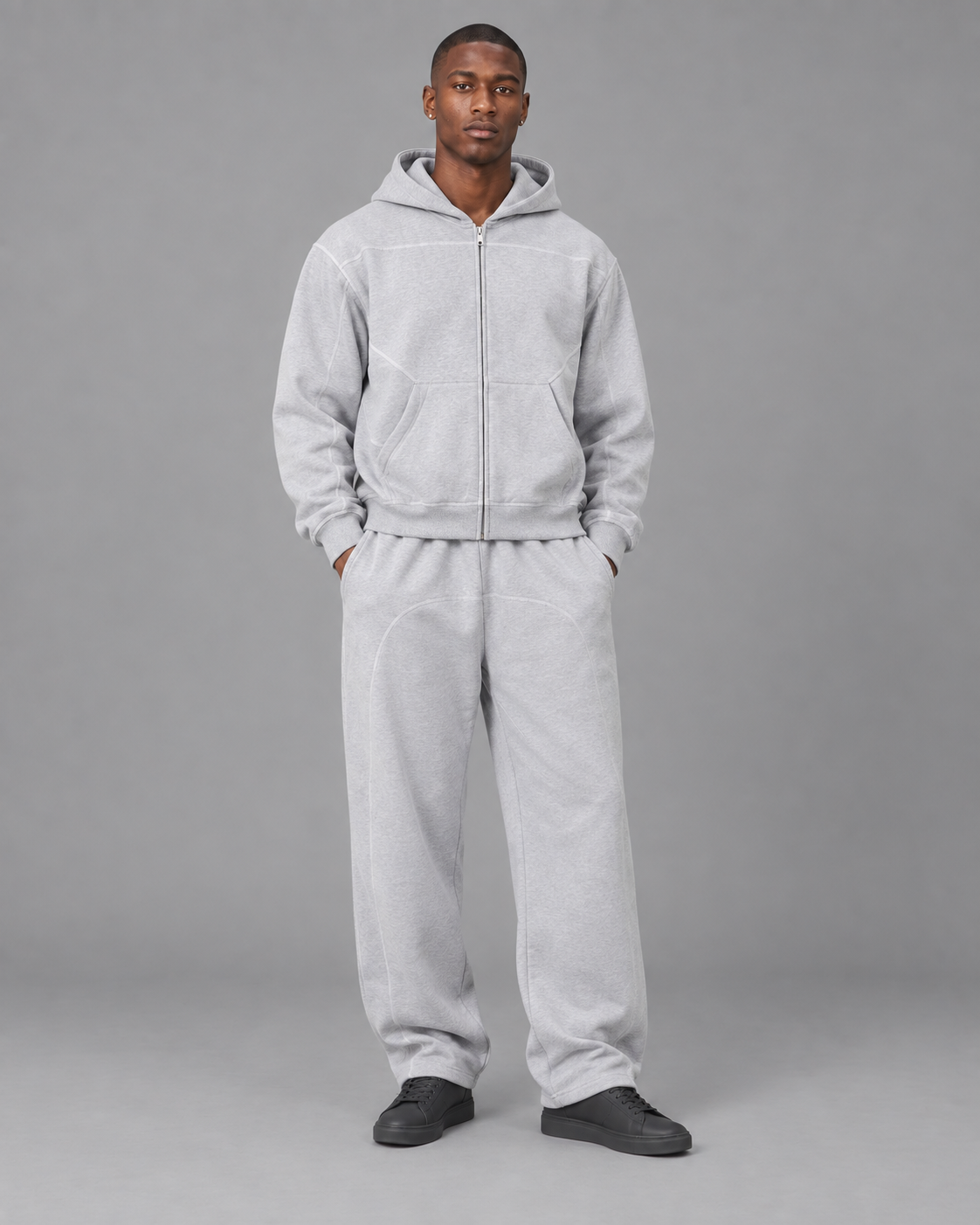 Contrast-Stitched Boxy Fleece Zip Hoodie