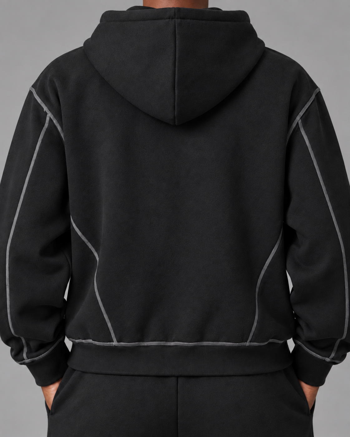 Contrast-Stitched Boxy Fleece Zip Hoodie