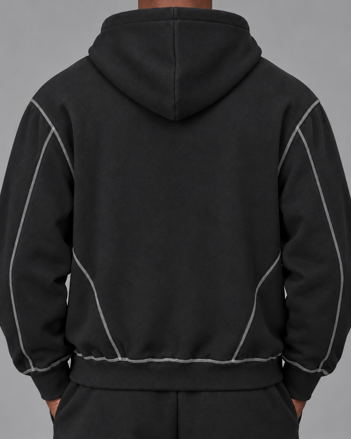 Contrast-Stitched Boxy Fleece Zip Hoodie